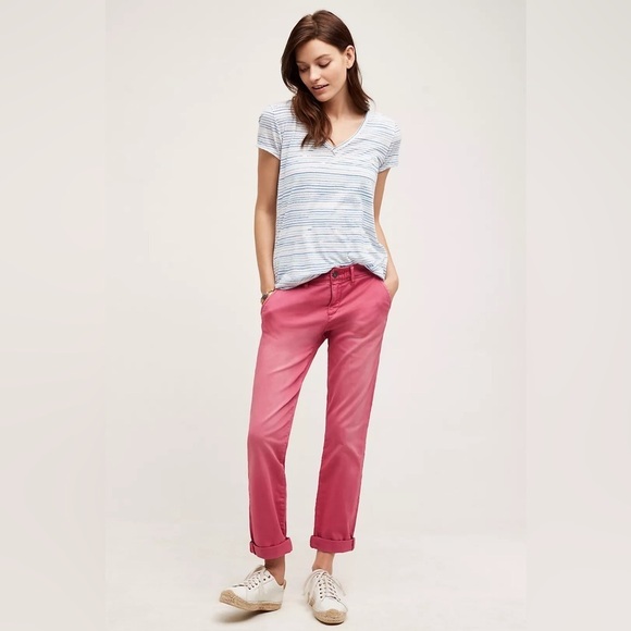 Pilcro Hyphen Low-Rise Chinos Boyfriend Pants Rose/Pink/Red Straight Relaxed 28 - Picture 2 of 16